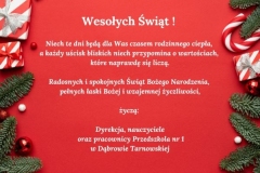 Niech wszyscy znajdą swoje miejsce przy świątecznym, grudniowym stole, niechaj spełnią się nareszcie najskrytsze marzenia, aby każdy kolejny dzień był lepszy od poprzedniego, a dobre słowo boże towarzyszyło wam w drodze przez życie. Bądźmy dla siebie - 1